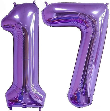 Purple 17 Balloon Number, 40 Inch Number 17 Balloon Big Foil Mylar Helium by BBPOOL