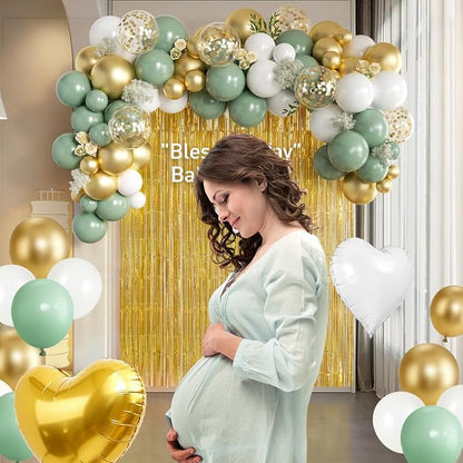Sage Green White Gold Balloons Arch Kit - Image 4