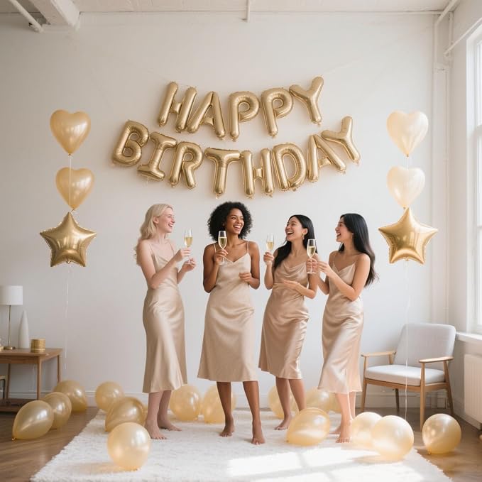 27 Pcs Champagne Gold Birthday Decorations, 3D Letters Champagne Gold Happy - Image 3