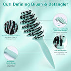 Enhanced Hair Brush - Tailored for Every Hair Type! Detangling with Durable Boar Bristles, Vented & Curved Paddle for Scalp Massage, Aqua