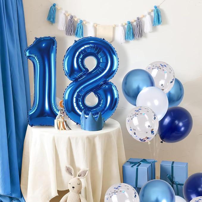 Navy Blue 18 Balloons, 40 Inch Dark Blue Foil Number 18 Balloon Set, XXL Self - Image 6