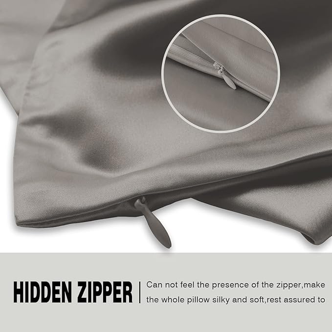 Natural Mulberry Silk Pillowcase for Hair and Skin Queen Size 20"X30" Silk Pillow Case with Hidden Zipper Soft Breathable Smooth Cooling Silk Pillow Covers for Sleeping(Gray,Queen,1Pcs)