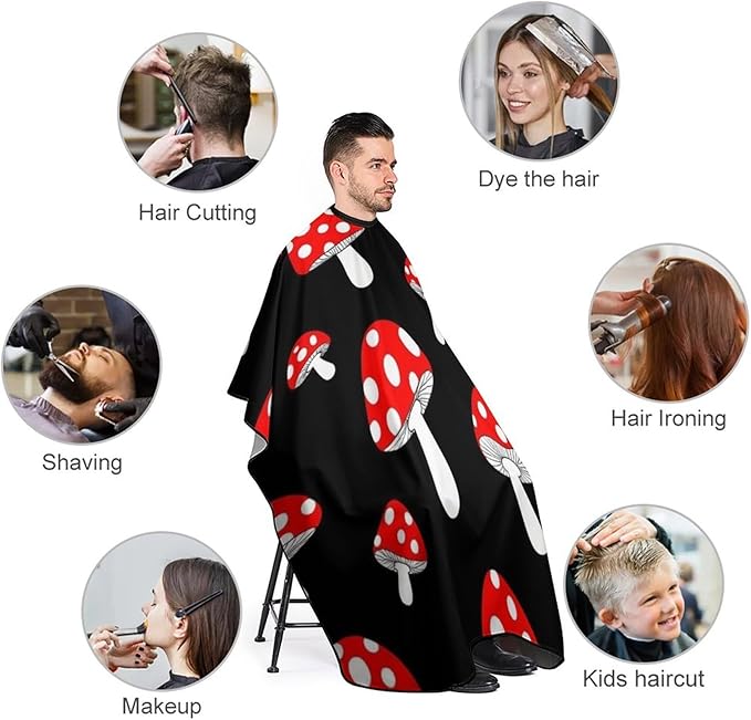 Soft Salon Barber Cape Fashion Soft Hair Cutting Cape with Adjustable Closure Cute Cartoon Red Mushrooms