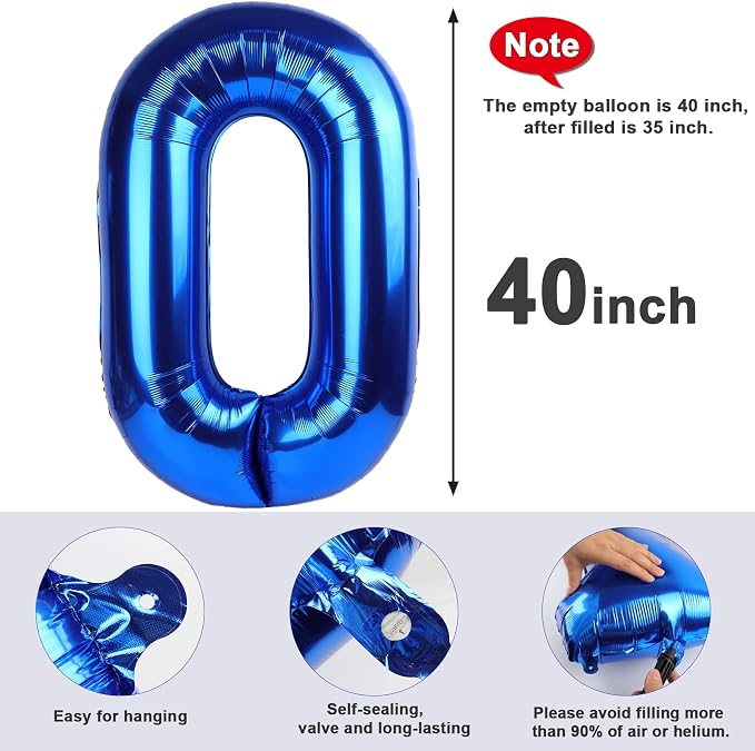Number Balloons Blue Number 0 for 10 100 Birthday Decorations, 40 Inch | Jumbo - Image 7
