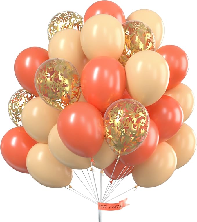 PartyWoo Red Gold and Nude Balloons 66pcs 12 10 Inch Coral Red Balloons | Coral by PartyWoo