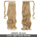 CJL HAIR 22" Long Ponytail Hair Extension Wrap Around Pony Tail Clip in Curly Wavy Synthetic Fake Hairpiece for Women Light Honet Blonde