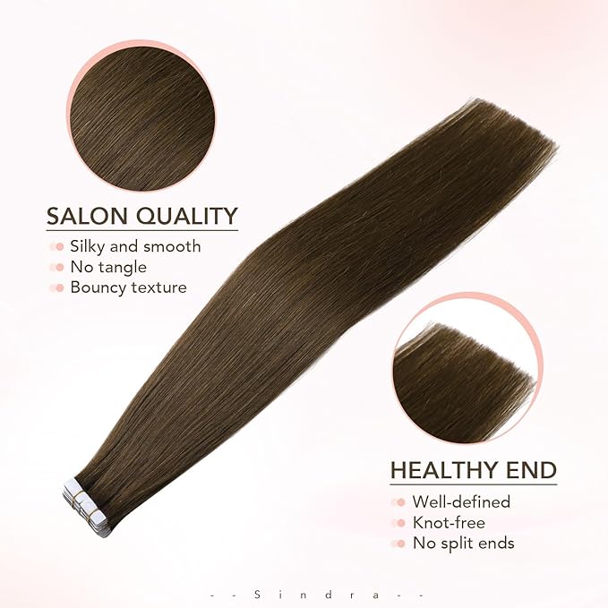Sindra Invisi Edge Tape in Extensions Human Hair, 22 Inch 60g 20pcs Invisible Seamless Extensions Real Human Hair Medium Brown Injected Tape ins