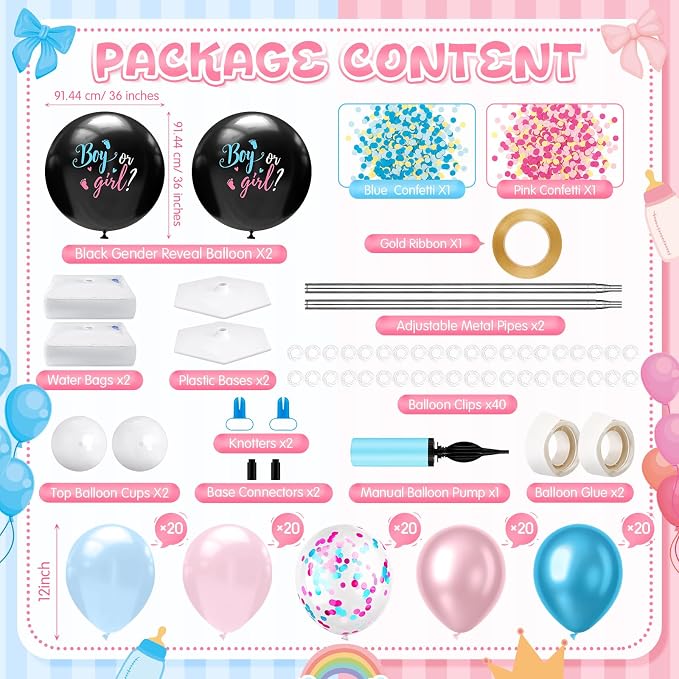 Lunmon 2 Sets Gender Reveal Balloon Column Stand Kit Jumbo Black Baby Boy or - Image 2