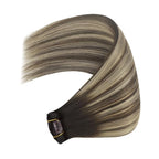 YoungSee Invisible Clip in Hair Extensions Human Hair Brown Balayage Clip on Hair Extensions Chocolate Brown with Ash Blonde Balayage Clip ins Real Human Hair Extension for Natural Look 120G 7Pcs 16In