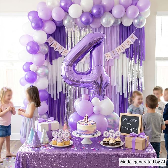Purple Number 4 Balloon 40 Inch, Large Lavender Mylar Foil Number 4 - Image 6