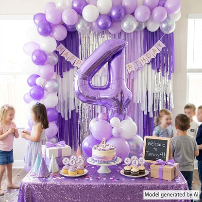 Purple Number 4 Balloon 40 Inch, Large Lavender Mylar Foil Number 4 - Image 6