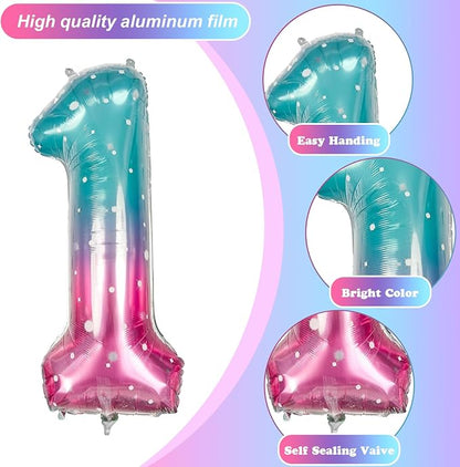 40 Inch Blue Pink Number 1 Balloon - Image 9