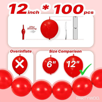 PartyWoo Red Linking Balloons 100pcs 12 Inch Red Link Balloons | - Image 4