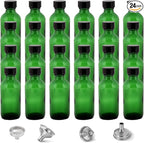 DIDITIME 2 oz Shot Bottles with Caps & Stainless Steel Funnels, Juicing Bottle Reusable Glass, 60ml Small Jars with Lids for Potion, Ginger Shots, Oils, Juice (olive green, 24-pack)