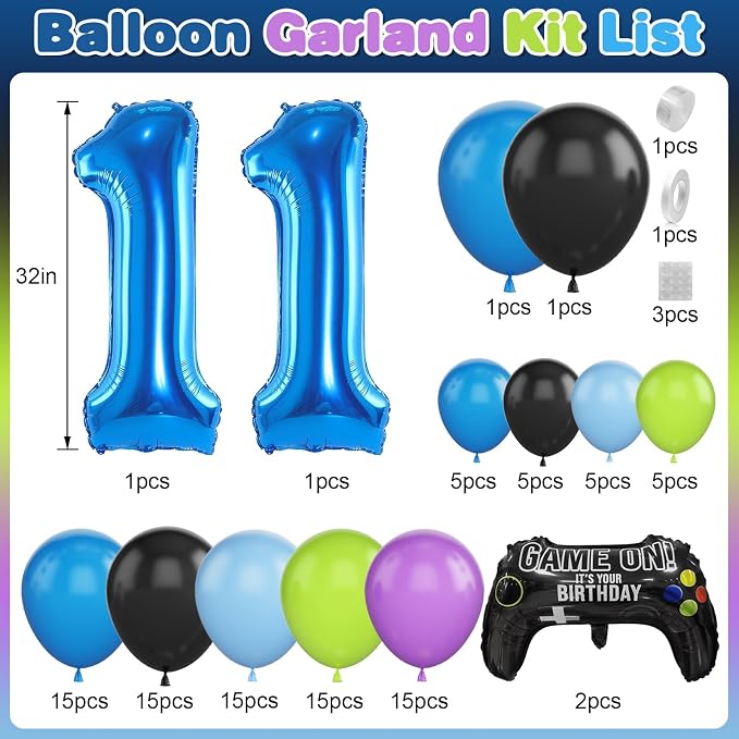 11th Birthday Video Game Balloons Arch, 11th Game Party Balloons Garland Kit - Image 2