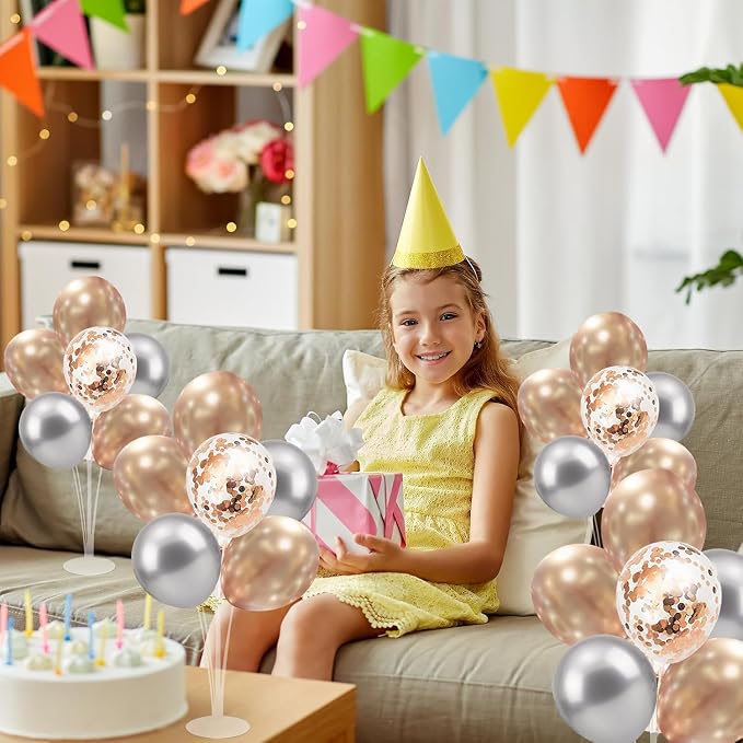4 Set Balloon Stand with Champagne Silver Balloons and Pump | - Image 4
