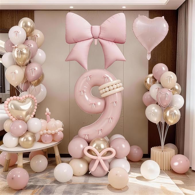Light Pink 9 Balloon Number, Dusty Baby Pink Gold Sand White Latex Balloons 40 - Image 7