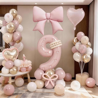 Light Pink 9 Balloon Number, Dusty Baby Pink Gold Sand White Latex Balloons 40 - Image 7