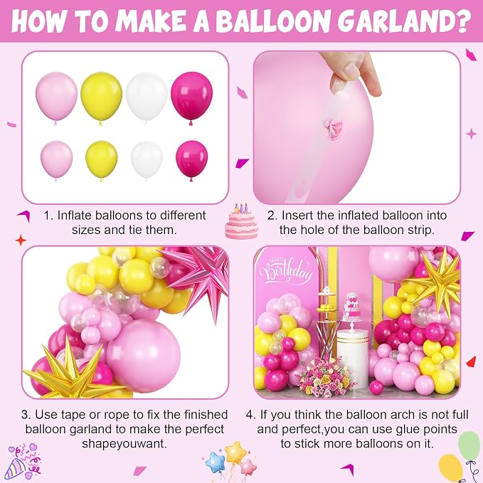 Hot Pink Yellow Balloon Arch Kit, - Image 6