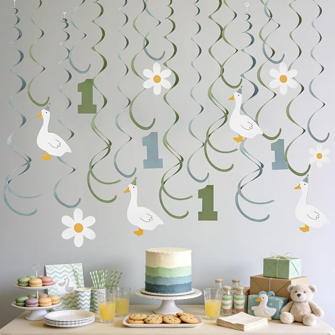 24Pcs Sage Green Dusty Blue One Silly Goose Hanging Swirl Decoration Blue Green - Image 6