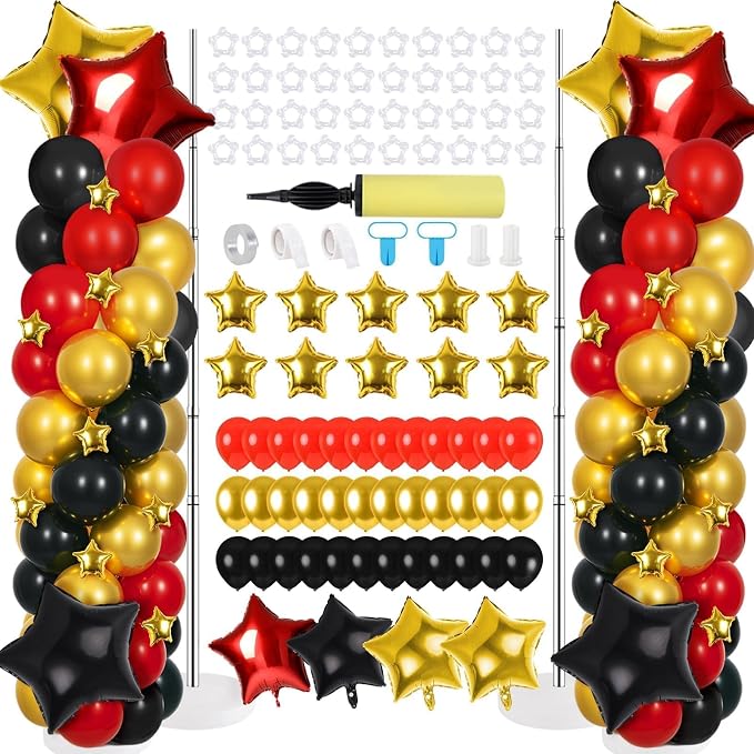 2 Sets Black Gold and Red Balloons Decorations Adjustable Balloon Column Stand by Unknown