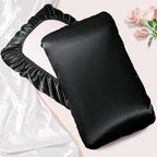 Manyshofu Satin Pillowcases for Hair Protection - 2Pcs Black Pillow Cases, Elastic Band Standard & Queen Satin Pillowcases Luxury Silky Pillow Cases Travel Pillow Covers