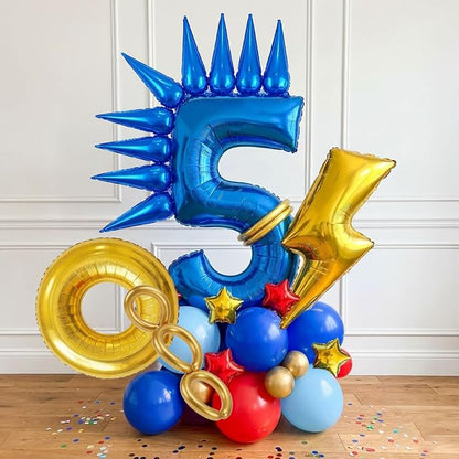 Speed Hedgehog 5th Birthday Balloon Centerpiece Set Royal Blue Red Gold Latex by KozeeBalloons%E2%80%94%E2%80%94ColorMatters