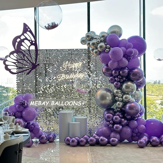 MEBAY Black Purple and Silver Balloons Arch Kit - Image 7