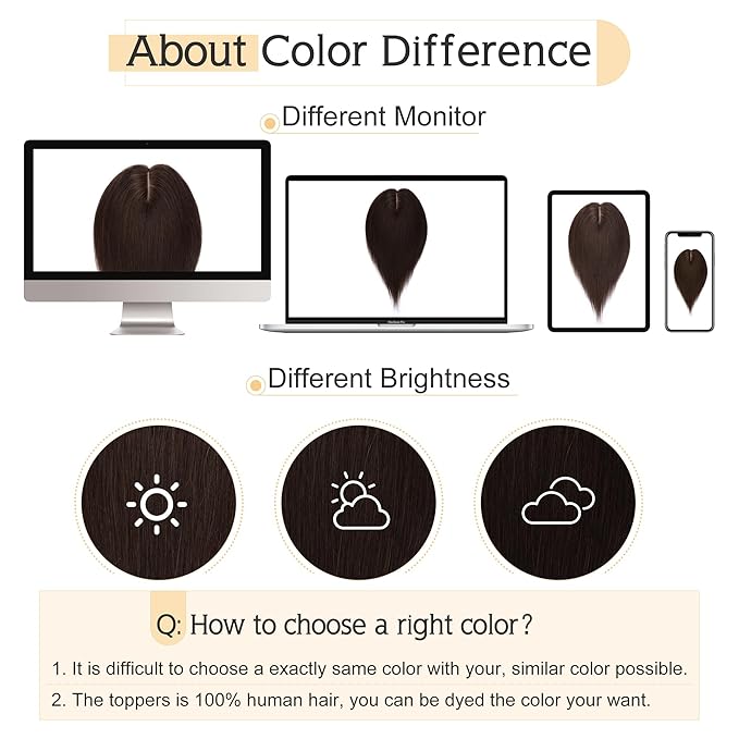 SEGO Hair Toppers for Women Human Hair With Thinning Hair, 7 * 13CM Silk Base 100% Real Human Hair Clip in Top Wiglet Hairpieces -10 Inch No Bangs Dark Brown