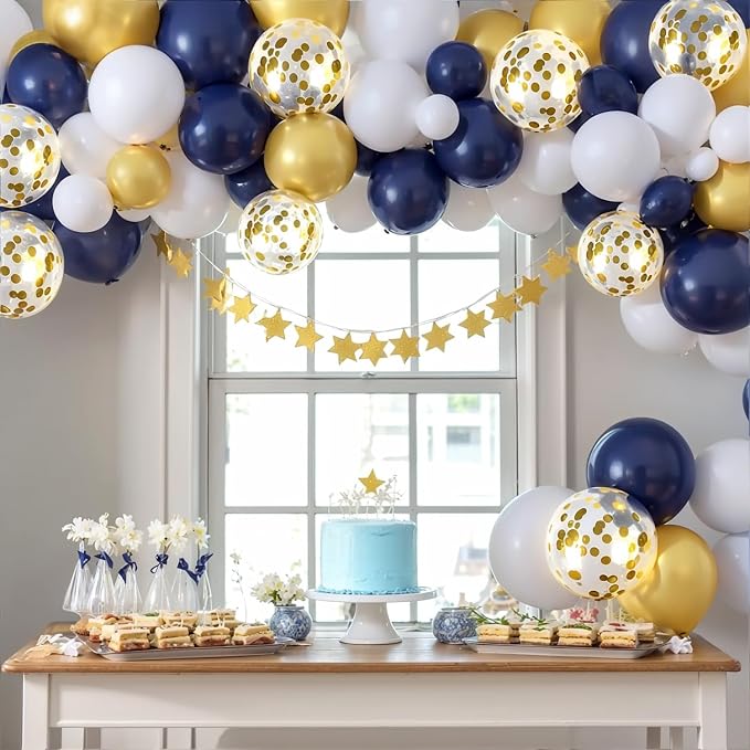 Zesliwy Navy Blue White Gold Balloons Set, Party Decor | Dark Blue Gold - Image 4