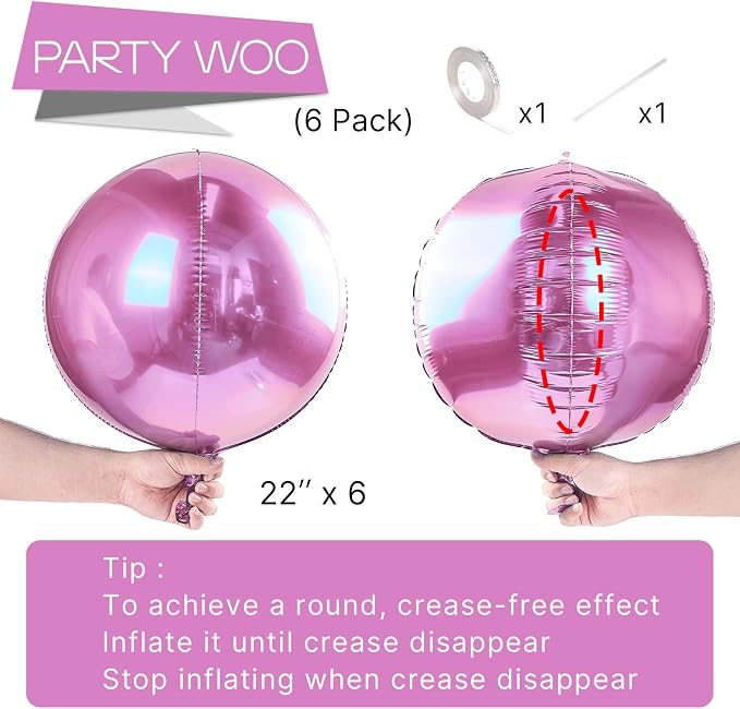 PartyWoo Pearl Pink Large Round Giant 4D Jumbo Foil Balloons 6pcs 22 Inch | 22 - Image 4