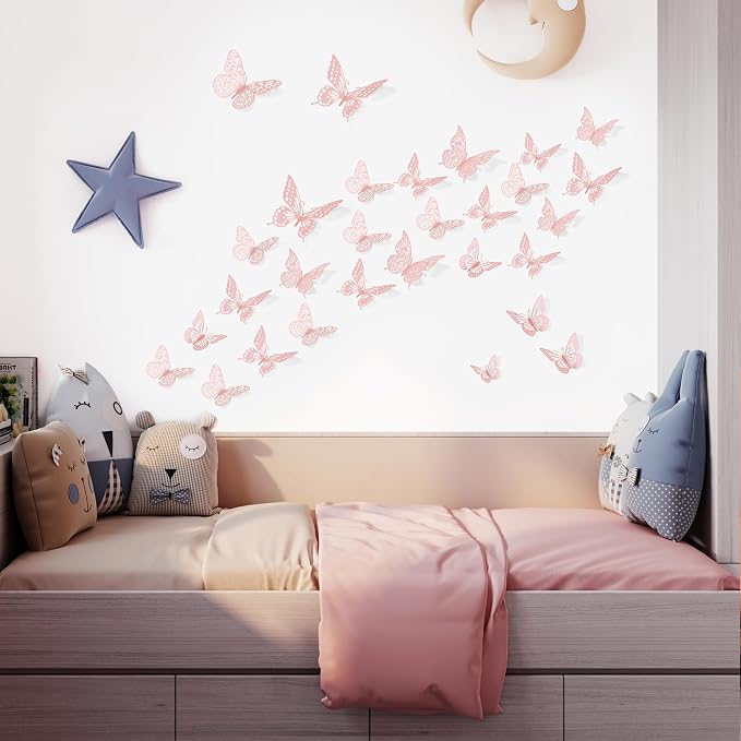 SAOROPEB 3D Butterfly Wall Decor 48 Pcs Pink Butterfly Decorations | 4 Styles 3 - Image 4