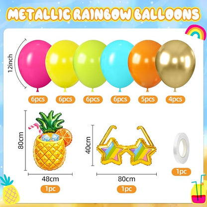 Tropical Balloons, Sunglasses Pineapple Foil Balloons, 12 Inch Teal Metallic - Image 2