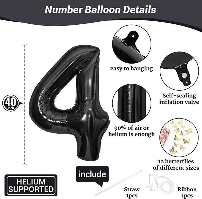 40 Inch Black Number 4 Balloon - Image 2
