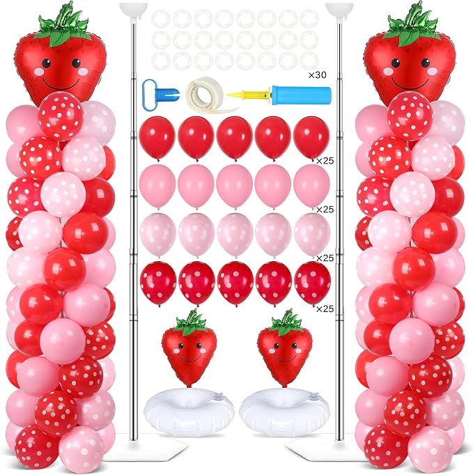 2 Sets Strawberry Party Balloon Column Stand Kit by Naozinebi
