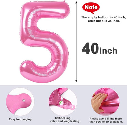 5 Balloon Numbers Birthday Decorations, 40In Pink Balloons - Image 5