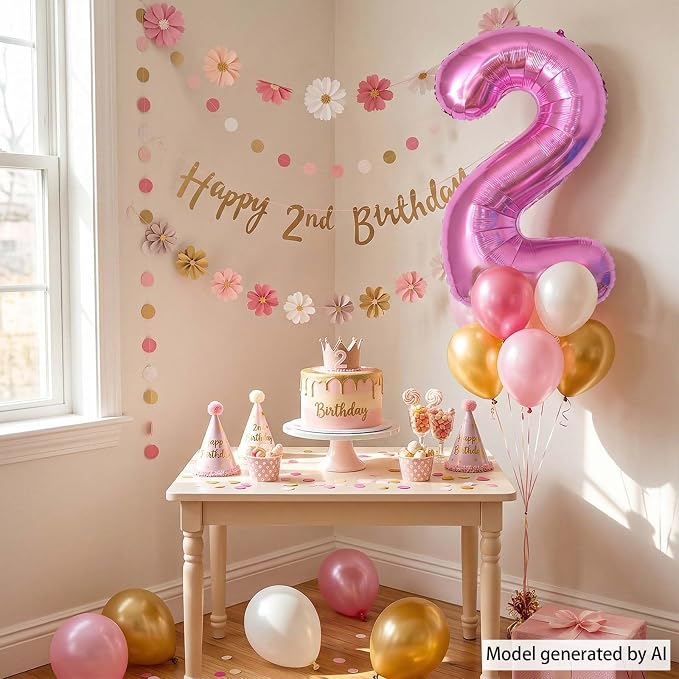 Pink Number 2 Balloon 40 Inch, Glossy Foil Numeral Party Supplies | Radiant - Image 3