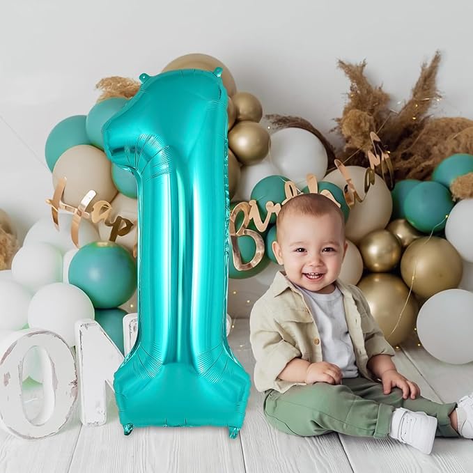 Teal Blue Number 1 Balloon, 40 Inch Big Large Foil Helium Number Balloons - Image 4