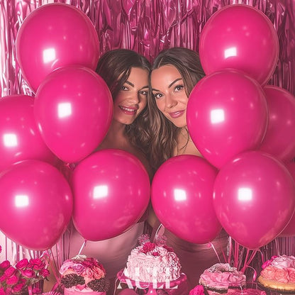 AULE 50Pcs Latex 12 Inch Hot Pink Balloons Fuchsia | Helium Party Happy - Image 5