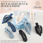 Obeoby 8 Pcs Flat Hair Clips for Women, 2 Styles French Flat Claw Clips for Thick or Thin Hair Large Medium Barrettes Hair Accessories Girls (Blue, Black, White)