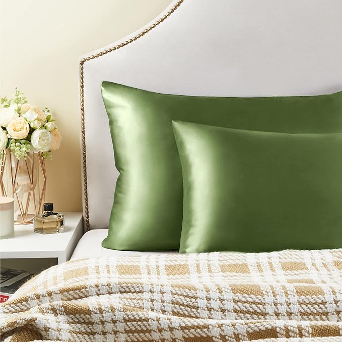 BEDELITE Satin Pillowcase for Hair and Skin, Super Soft Similar to Silk Pillow Cases 4 Pack with Envelope Closure, Cooling Pillowcases for Women Men (20"x40" King Size, Cedar Green)