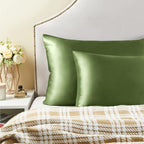 BEDELITE Satin Pillowcase with Zipper, Cedar Green Pillow Cases Queen Size Set of 2, Super Soft and Cooling Similar to Silk Pillow Cases, Gift for Women Men(20x30 Inches)