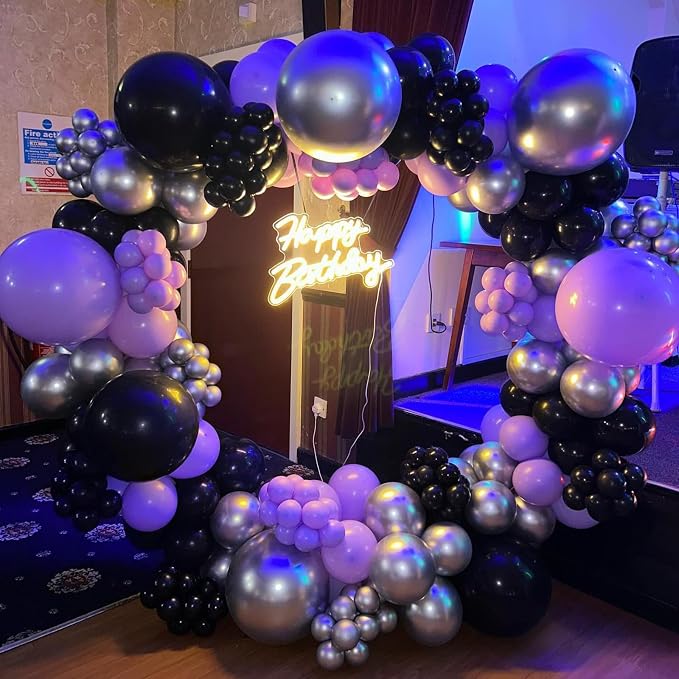 Purple Black Balloons Set, Metallic Black Silver Purple Confetti Balloons Latex - Image 6
