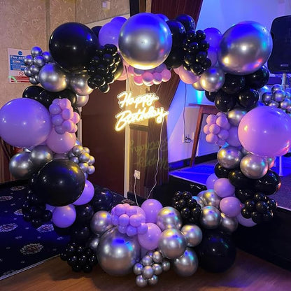 Purple Black Balloons Set, Metallic Black Silver Purple Confetti Balloons Latex - Image 6