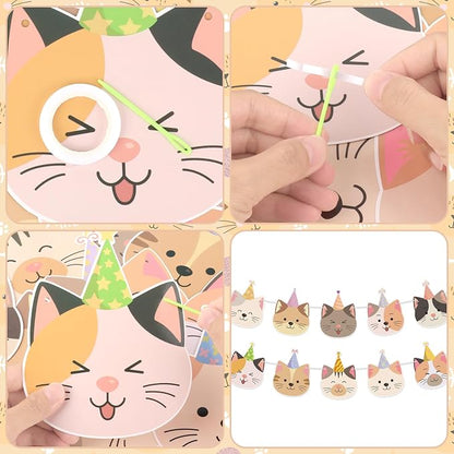 Hooqict Happy Birthday Banner Cat Birthday Decorations Party Banner Garland Sign - Image 7