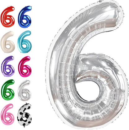 Silver Number 6 Balloon 40 inch, Balloon numbers party supplies, deco photo by Upgesy