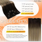Full Shine Clip in Hair Extensions Ombre Human Hair Dark Brown to Ash Brown With Blonde Real Hair Extensions Clip ins 14 Inch 7 Pcs 120 G