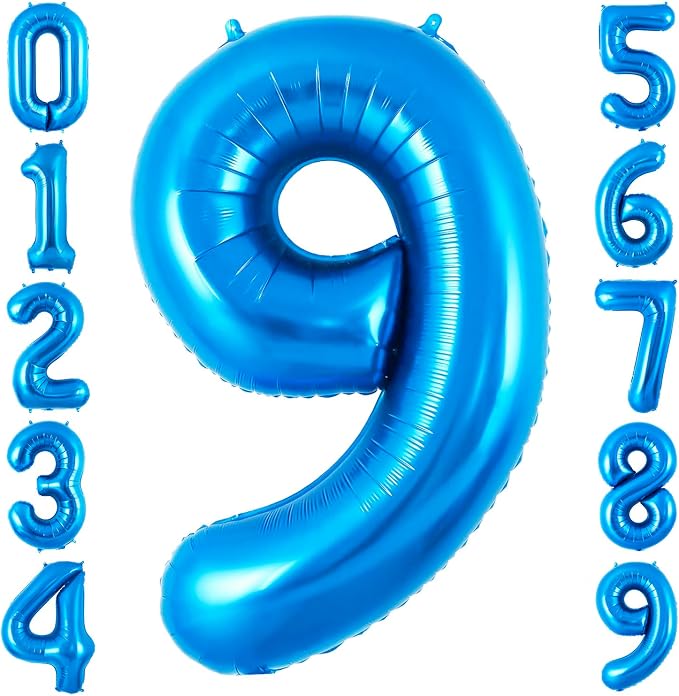 Blue 9 Balloon Number, 40 Inch Number 9 Balloon Big Blue 9 Foil Mylar Helium by BBPOOL