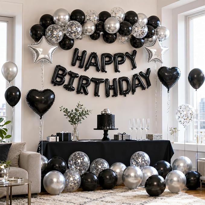 Black and Silver Birthday Decorations - Image 5