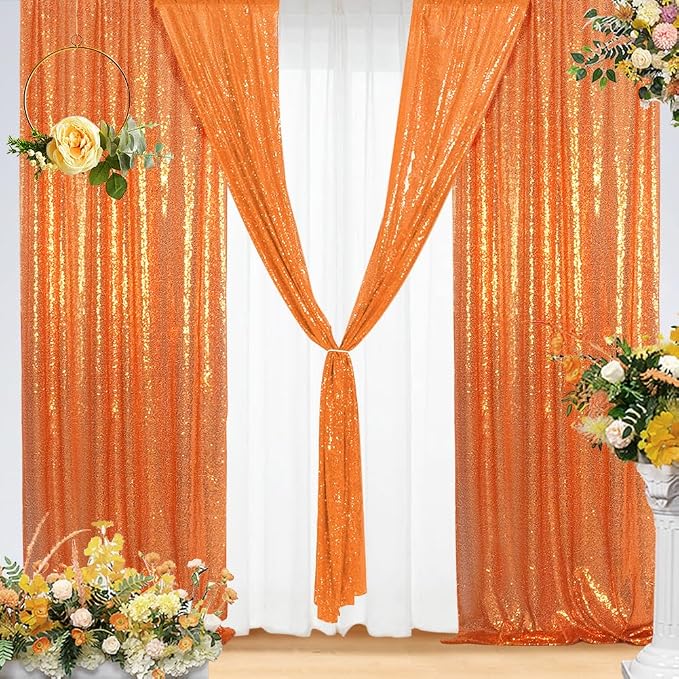 Eternal Beauty Orange Sequin Backdrop Curtains, 4 Panels 2x8FT | 3mm Sparkle by EternalBeauty